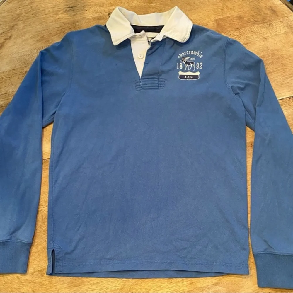 Abercrombie Boy’s Large 3 Button‎ Collared Slate Blue Long Sleeve Rugby Pullover
